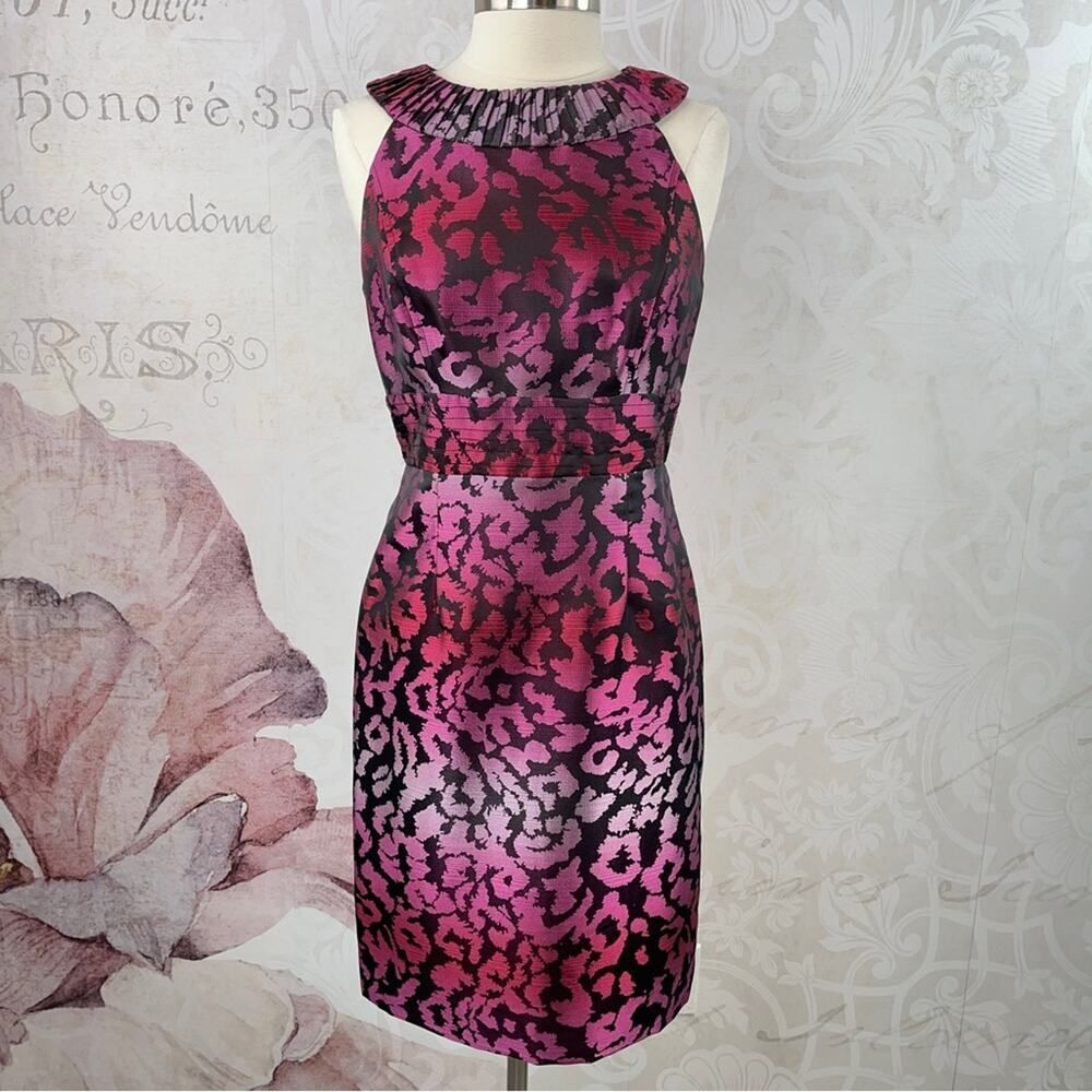 Madison Pleated Collar Pink Purple Animal Print Dress Size 10 Like New